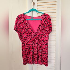 XL Ann Taylor Pink and Black Patterned Blouse